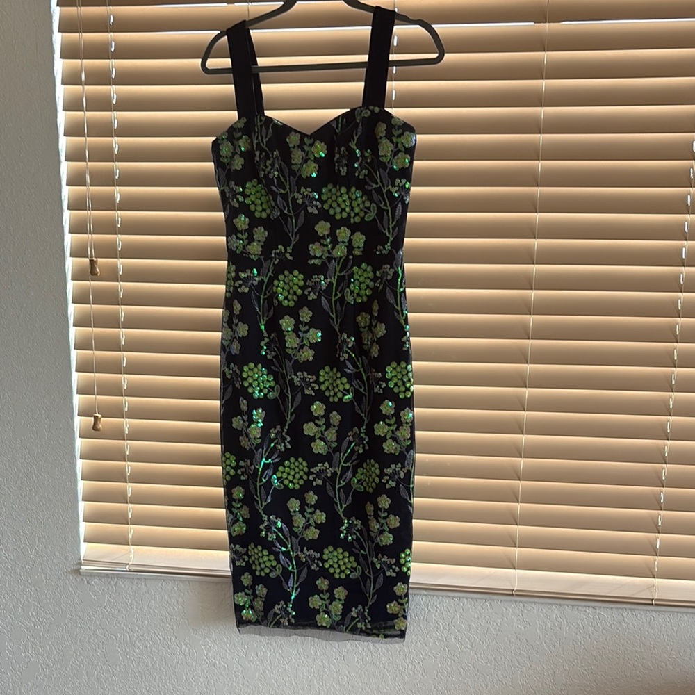 Dress the Population Floral Black and Green Dress